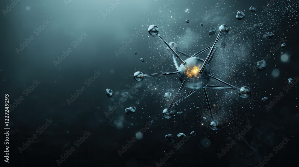 Poster glowing atomic structure with intricate details and particles floating around creates captivating vi