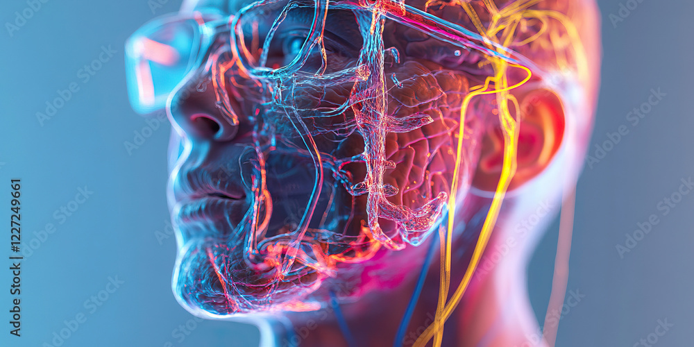 Poster digital rendering of head and neck vasculature and neural pathways