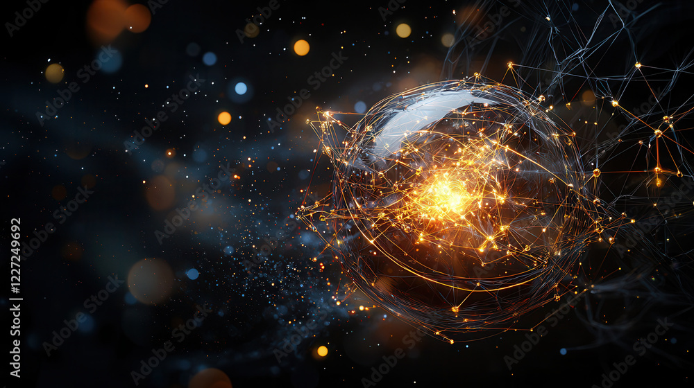 Poster glowing atomic structure with intricate details and vibrant colors creates mesmerizing visual effect