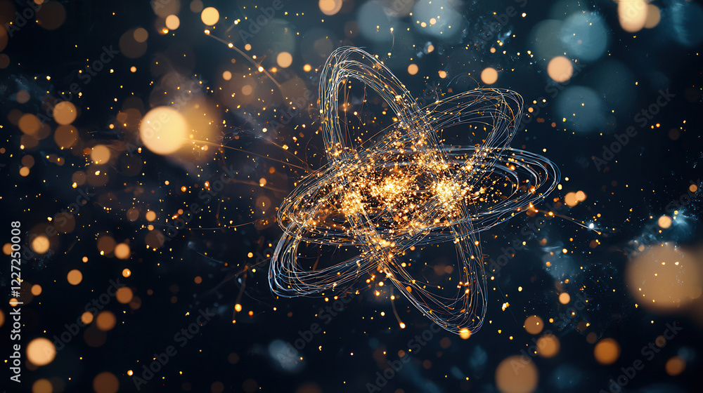 Poster glowing atomic structure with intricate details and vibrant particles creates mesmerizing visual eff