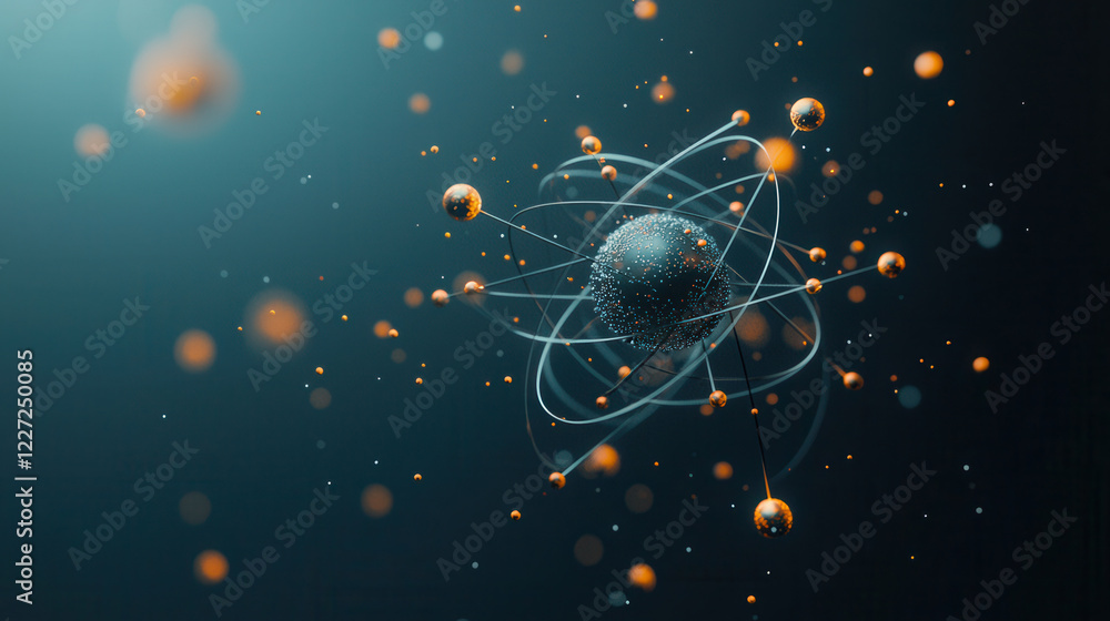 Poster highly detailed 3d rendering of atomic structure, showcasing particles and energy in captivating man