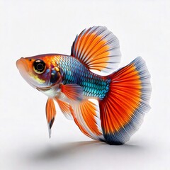 Fototapeta premium Colorful betta fish swimming with flowing fins on white background