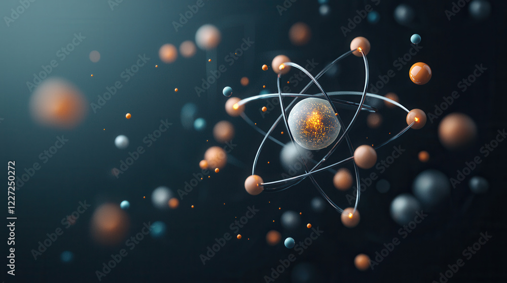 Poster highly detailed 3d rendering of atomic structure with particles and energy