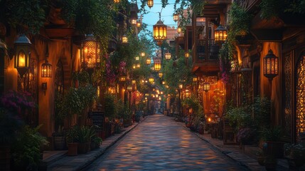 Enchanted Evening: A Stroll Through a Mystical, Lantern-Lit Alleyway
