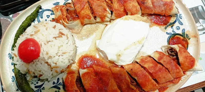Sarma beyti kebab white on background 