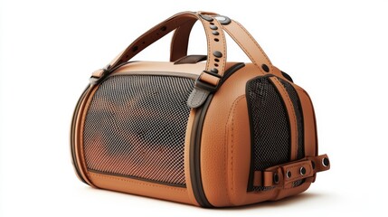 Stylish brown leather bag designed with unique mesh accents. Perfect for daily use and versatile enough for any occasion. Upgrade your accessory collection. Generative AI