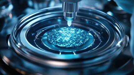 Doctors and medical staff conduct an IVF procedure in a high-tech laboratory. Advanced equipment facilitates the delicate process to assist couples in achieving pregnancy during a clinical session