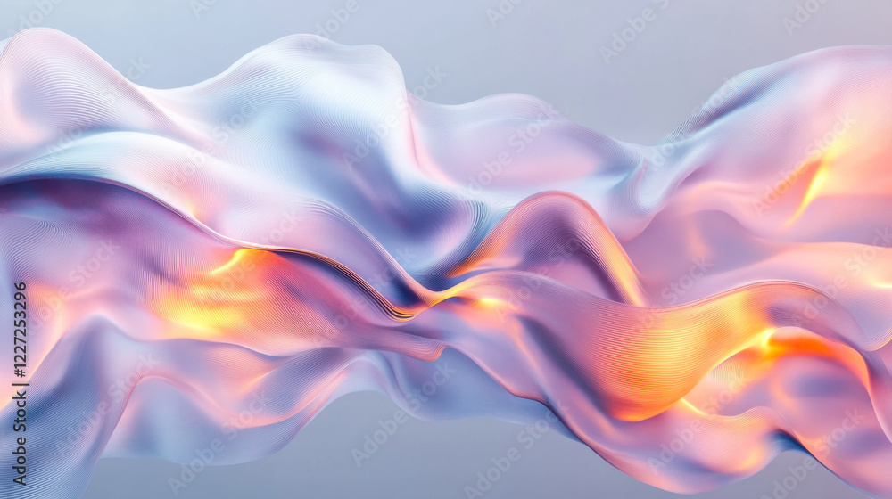 Poster dynamic abstract waves flow seamlessly with soft lighting in a surreal digital art composition