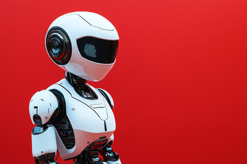 Robot with artificial intelligence on a red background