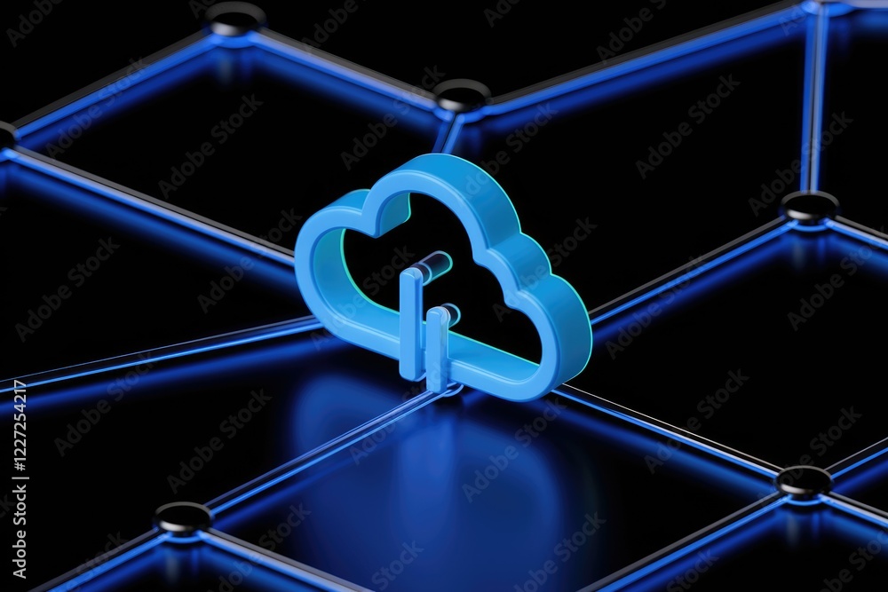 Poster cloud computing network infrastructure, data storage and connectivity visualization.