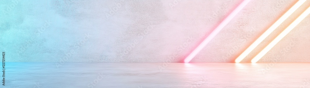 Poster softly illuminated concrete surface features diagonal lines of vibrant colors creating a modern and 