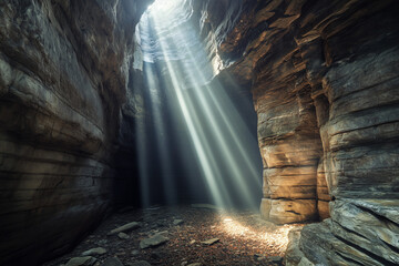 Sunlight Streaming into an Underwater Cave: A Diver’s Paradise
