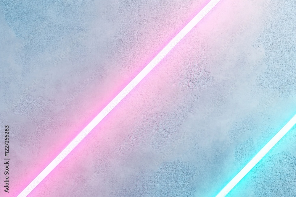 Aufkleber a smooth matte concrete surface features vibrant illuminated lines in pink and blue, creating an art