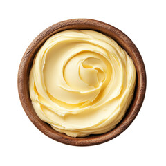 Delicious butter cream swirl in wooden bowl transparent background food kitchen top view culinary art
