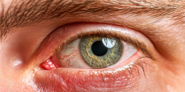 Close-up Photograph of Human Eye with Conjunctival Redness and Nodule