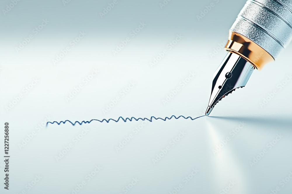 Poster a sleek pen writes on a clean white surface, creating a thin line that seamlessly turns into a digit