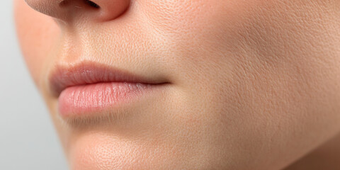 Obraz premium Close-up of Female Lips and Facial Skin Texture