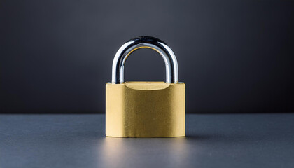 Fototapeta premium Golden padlock on dark backdrop. Security, safety and protection concept.