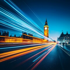 Obraz premium Vibrant Night Scene of Big Ben and Traffic Lights