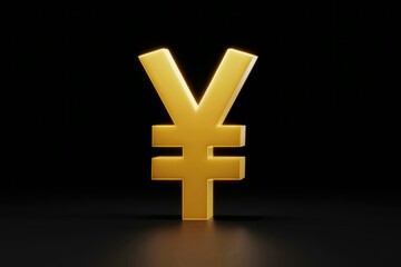 Fototapeta premium A luminous gold Yen symbol, elegantly isolated against a stark black backdrop.