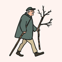 Cartoon Old Man Cane Stock vector illustration 