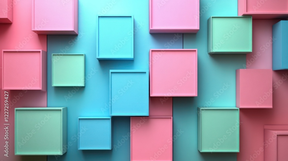 Poster pastel cube abstract background: a colorful 3d render of interlocking squares