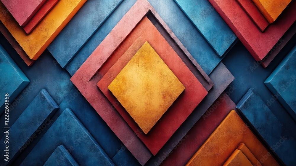 Poster abstract geometric color block design: layers of vibrant hues and textures