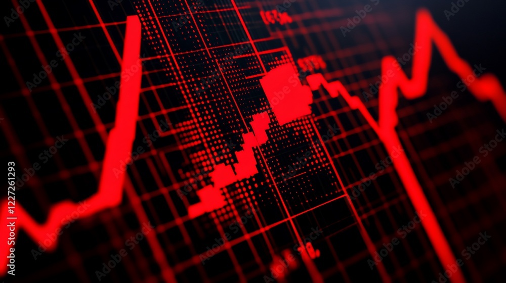 Poster a sharp decline on a digital graph in red, indicating a crisis or crash situation