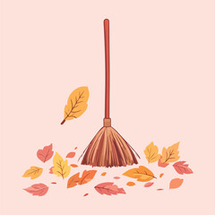 A cartoon drawing of a broom with leaves vector illustration 
