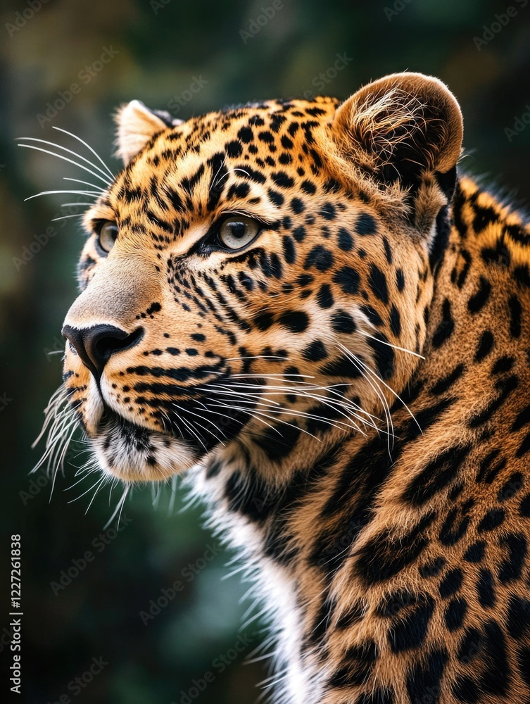Poster a leopard is staring at the camera with its mouth open. the leopard is looking directly at the camer