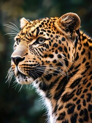 Obraz premium A leopard is staring at the camera with its mouth open. The leopard is looking directly at the camera, and its eyes are wide open. The leopard's fur is brown and black