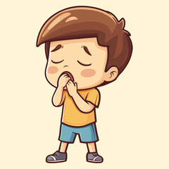 Cartoon little boy coughing vector illustration