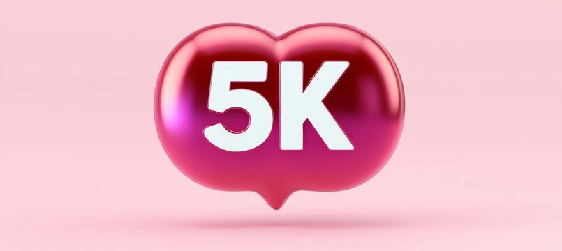 3D Rendering Five Thousand Subscribers Love Concept, Valentine S Day Social Networks Design.