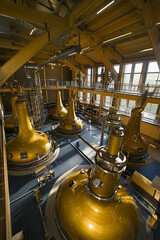 Brewing process in a modern facility with copper kettles