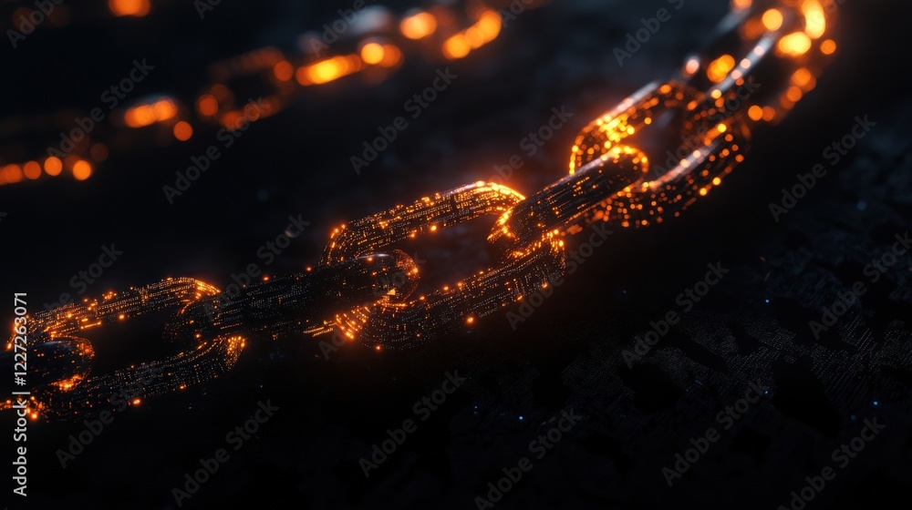 Canvas Prints a chain of links is lit up with fire
