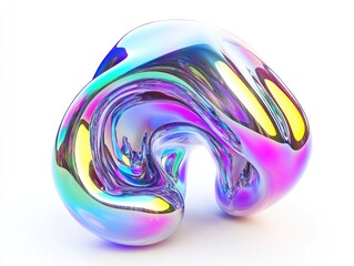 A shiny, colorful object with a curved shape. The object is made of metal and has a shiny, reflective surface. The colors are bright and vibrant, giving the object a sense of energy and movement