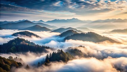 Obraz premium Dense fog rolls in over a mountain range, haze, environmental issue, haze, environmental issue