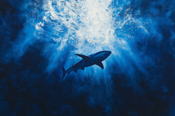 Obraz premium Silent Hunter: A Shark Gliding Through the Deep Blue Ocean