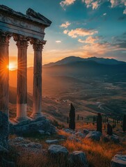 Fototapeta premium Sunset Behind Temple Ruins