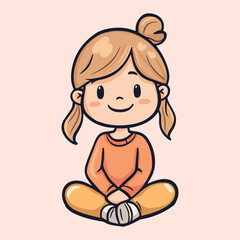 Cute little girl sitting on floor vector illustration 