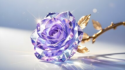 Lavender Crystal Rose: Shiny Gemstone Flower with Golden Stem
