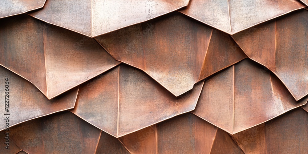 Poster a series of metal triangles are stacked on top of each other, creating a textured and rustic appeara