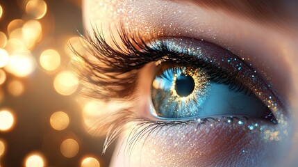 Female eye on shiny background. Selective focus.