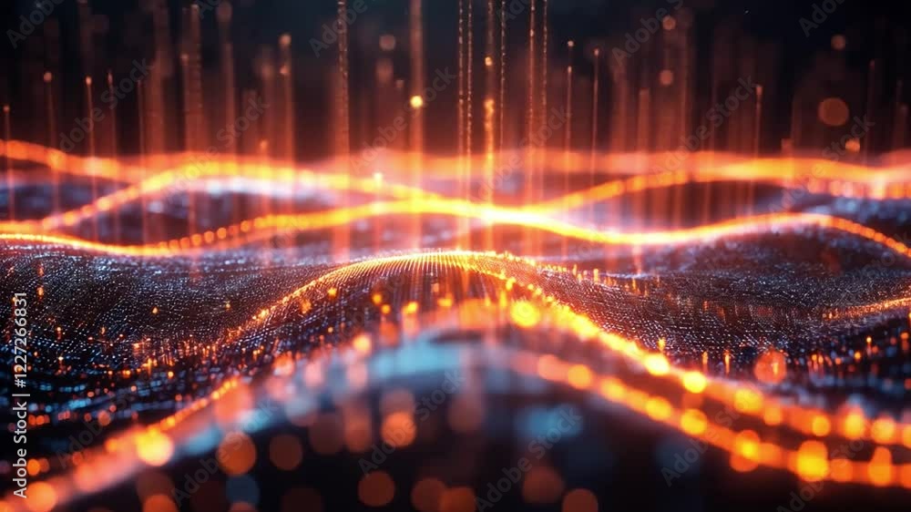 Aufkleber abstract visual representation of glowing lines undulating across a dark background at night