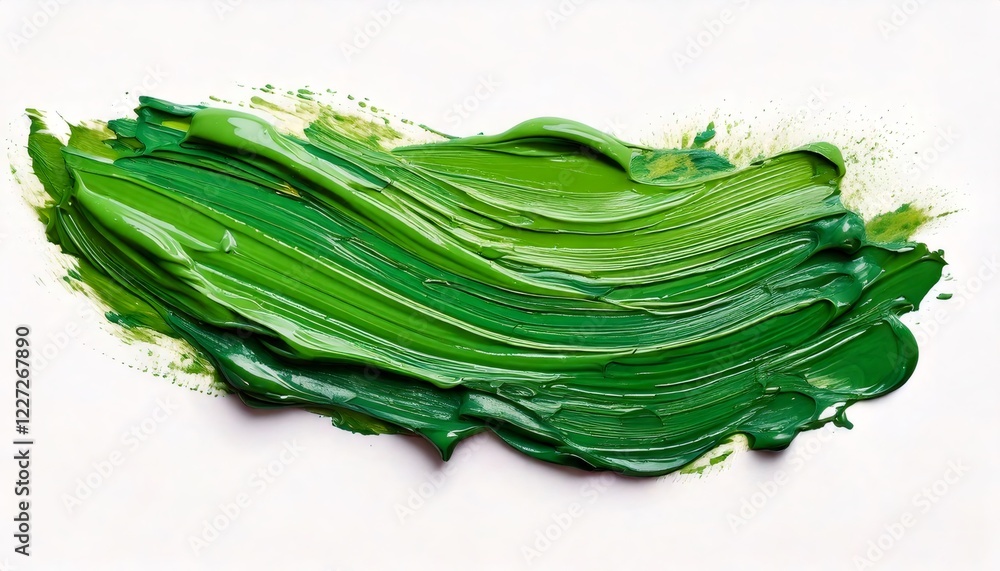 Poster green acrylic paint stroke on white canvas creating dynamic visual texture