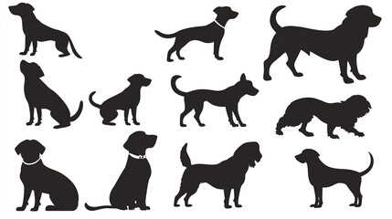 Obraz premium The silhouettes of dog set simple black color on a white background.
