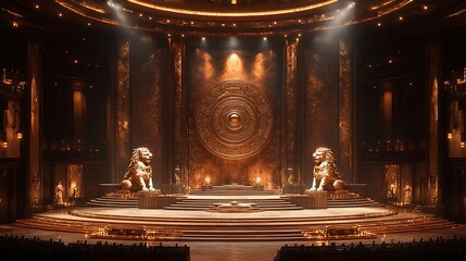 Obraz premium Majestic golden stag grand royal architecture lion statues visuals images