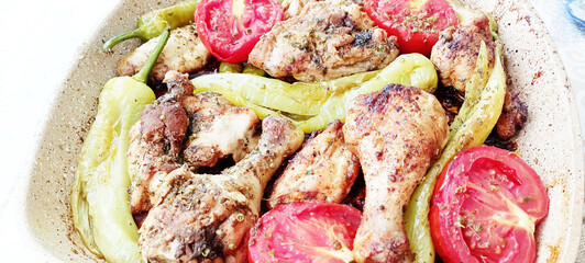 close-up of a vibrant, healthy salad, featuring grilled chicken breasts atop a bed of fresh, colorful vegetabl