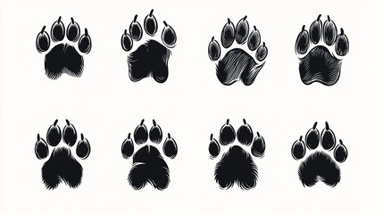 Fototapeta premium Simple black silhouettes of dog paws, clean and minimalist design, isolated on a white background