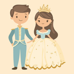 Fototapeta premium Cute cartoon Prince and Princess vector Illustration